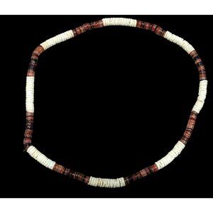 Retro Beachy White And Red/Brown Stretchy Heishi Necklace